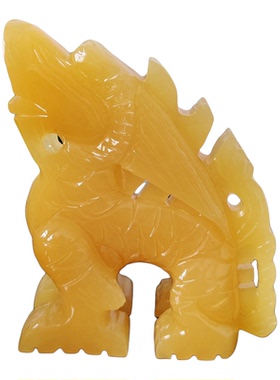 天然米黄玉望天吼家居摆件装饰品