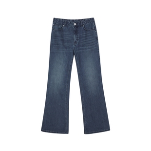 LESS春秋高腰微喇牛仔裤女休闲简约显瘦百搭复古长裤子2O8E12160