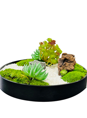 高档新中式假花永生苔藓餐桌摆件