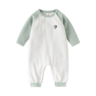 Oakmont婴儿长袖连体衣秋冬加绒a类小月龄爬服感温标保暖宝宝衣服