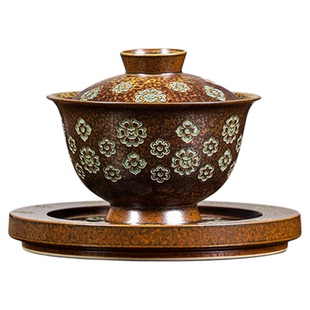 熠秋·传纹盖碗三才盖碗三件套茶杯套装礼盒陶瓷功夫茶具2025新款