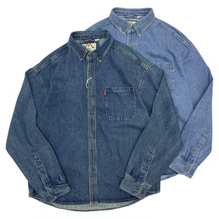 美式做旧水洗牛仔衬衫男厚实宽松阿美咔叽日系复古扣领工装外套女