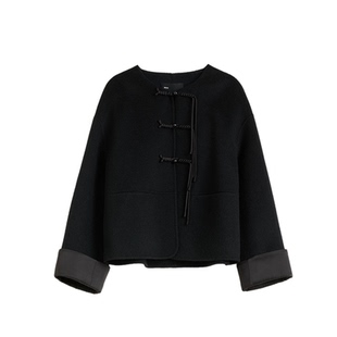 2025冬季新中式盘扣设计感短款双面呢外套女时尚优雅百搭圆领上衣