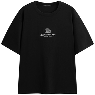 太平鸟男装宽松重磅刺绣短袖T恤纯色圆领休闲体恤衫潮流潮牌