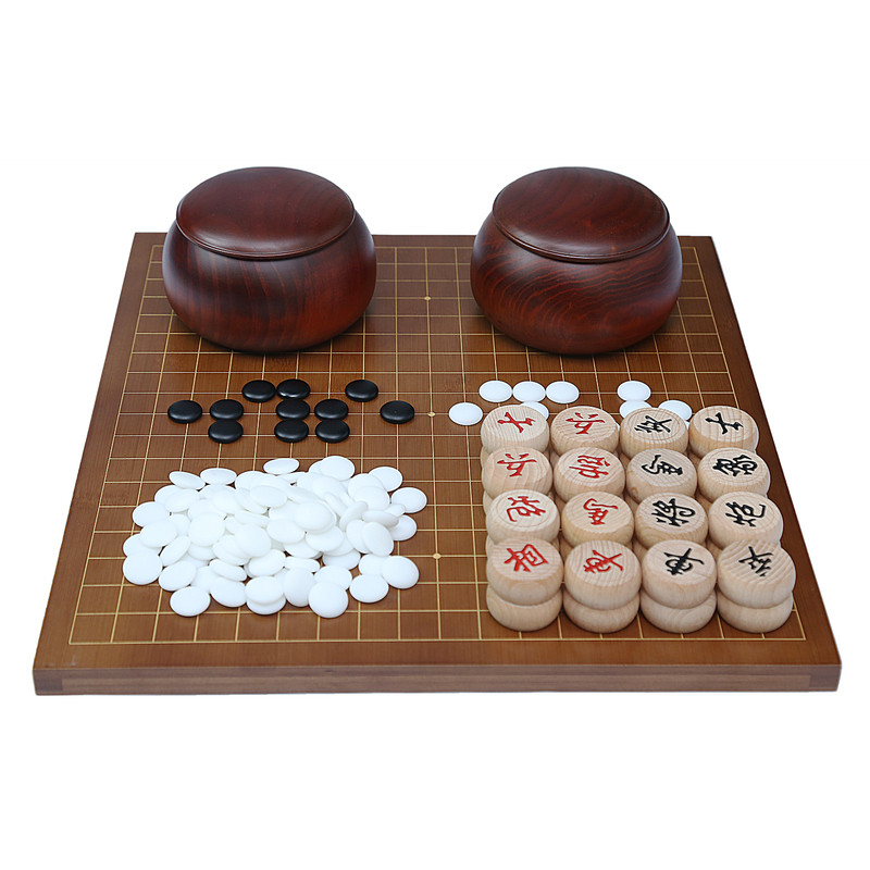 复古楠竹云子围棋套装一棋三用便携式收纳盒中国象棋五子棋盘全套