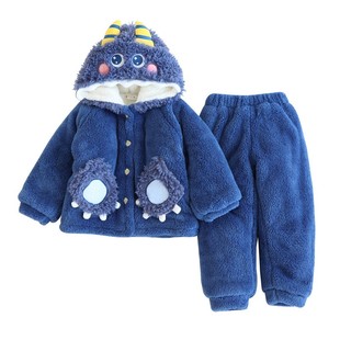 冬天男童加厚家居服小怪兽加绒女宝宝可爱卡通加绒双面绒保暖睡衣