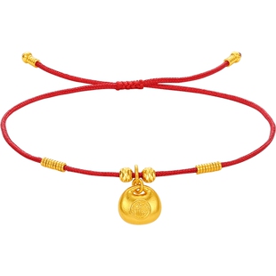 周六福黄金古法足金手绳手饰计价小胖福袋红绳送女友新年礼物