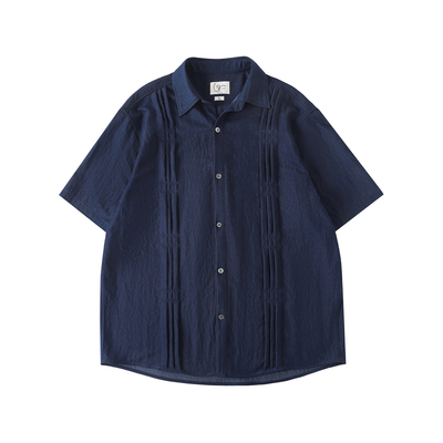 LR MADE 26SS 立体打褶锁线 仿原牛花纱质感 休闲复古短袖衬衫