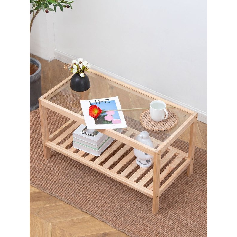 简约风实木简约茶几小户型桌子创意边沙发几矮咖啡钢化玻璃桌日式