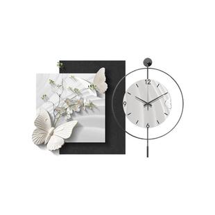 2025新款餐厅装饰画轻奢高级感饭厅餐桌背景墙钟表挂钟黑白灰挂画