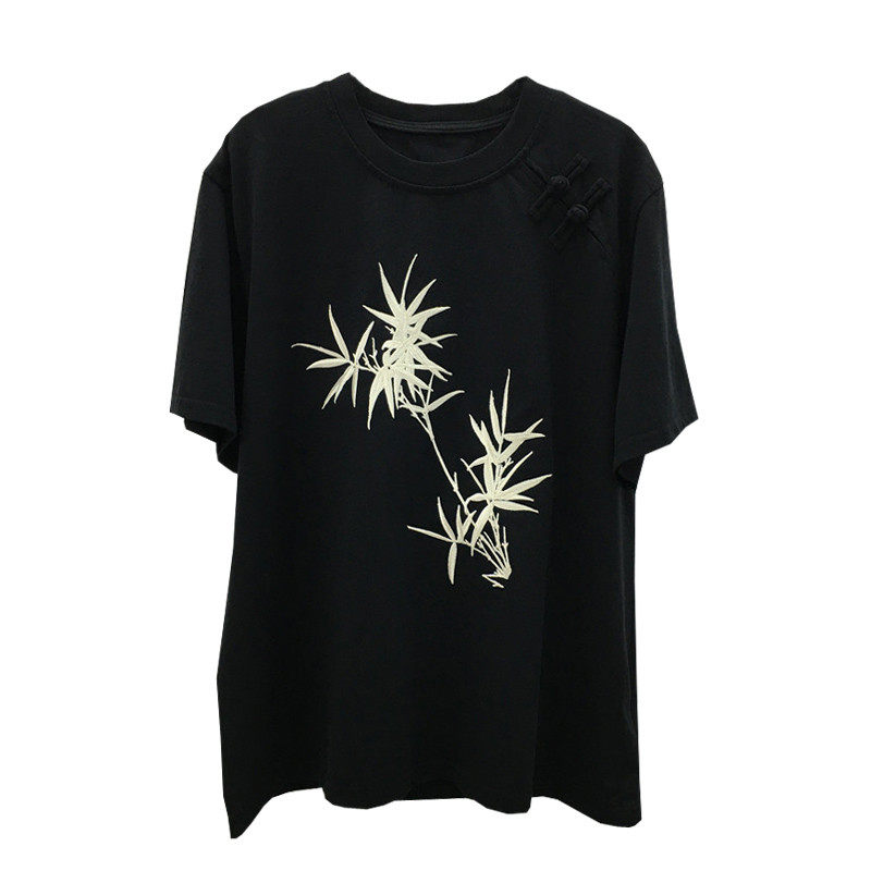 TYJR夏季2024新款女装新中式国风宽松圆领刺绣印花短袖T恤女97316