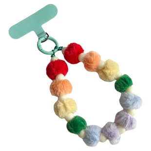 奈思多巴胺手机链挂手腕挂绳彩色毛球串珠挂链冬天旅游防丢手提链条小清新漂亮时尚新款腕带手链短款毛绒绳壳