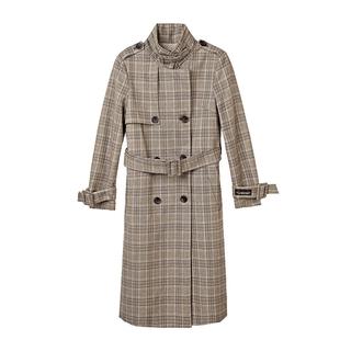 sdeer圣迪奥女装春秋装时尚格纹拼接收腰长款风衣外套S20381820