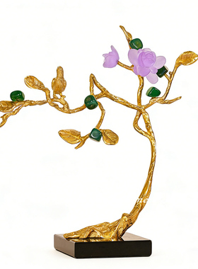 新中式喜上枝头黄铜花鸟摆件