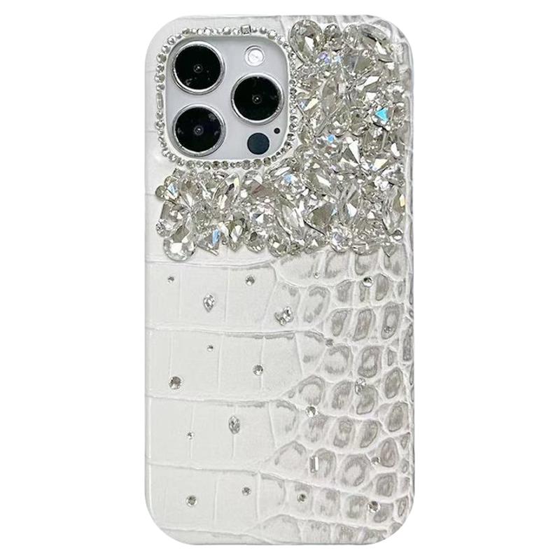 高级感鳄鱼纹皮质水钻15promax手机壳苹果15新款iphone15轻奢14防摔12硅胶14ProMax女13全包11