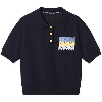 ToyzY趣味口袋拼接polo领短袖针织上衣女夏季ZC34260200