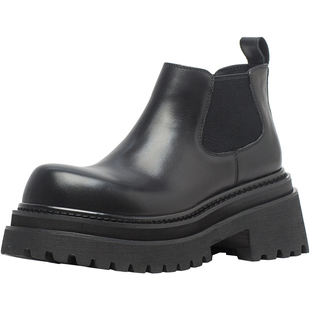 CDF女鞋轻奢秋冬季新款潮流百搭烟筒靴英伦风真皮简约粗跟女靴子