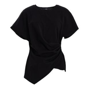 【3A级抗菌】AUM噢姆夏季针织空气层圆领收腰短袖T恤黑色上衣女款