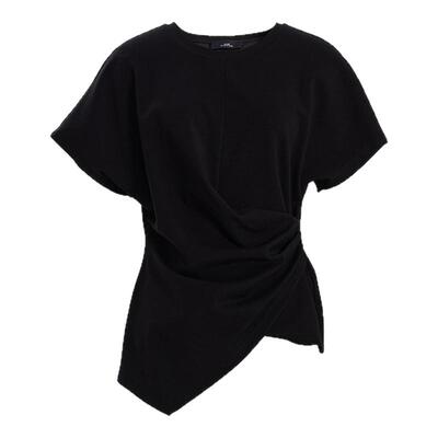 【3A级抗菌】AUM噢姆夏季针织空气层圆领收腰短袖T恤黑色上衣女款