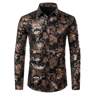 Hot stamping printed lapel long sleeved 烫金印花翻领长袖衬衫