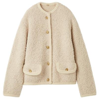 Mila Owen25秋冬新品优雅华丽毛绒无领针织外套09WNJ255067