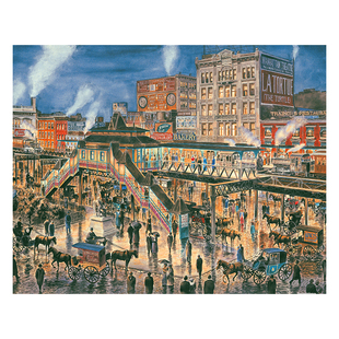 3D-JP高难度成人拼图2000片城市水彩画1896，纽约，夜间车站H3844