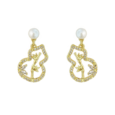 青芥新中式竹叶葫芦珍珠耳环