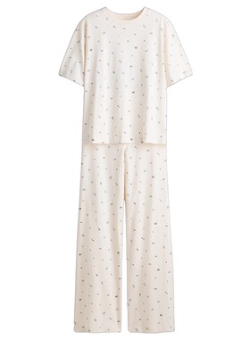 HM女士内衣夏季时尚休闲舒适棉质短袖长裤睡衣套装家居服1315330