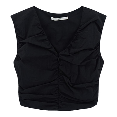 sly法式优雅气质V领褶皱无袖衬衫