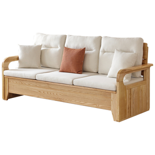 一林半舍全实木沙发现代简约白蜡木原木直排沙发客厅高靠背沙发