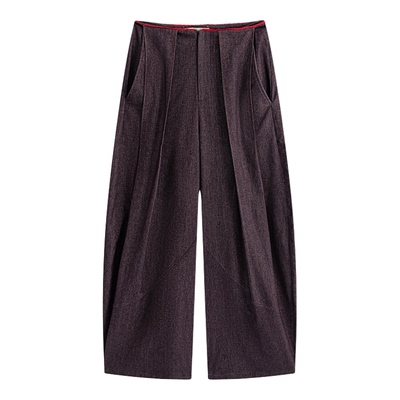 AndAnything褶皱蕾丝拼接阔腿裤