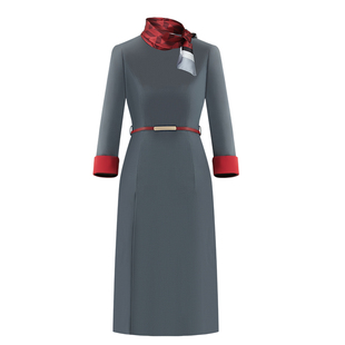 红土空姐职业装连衣裙女学院商务酒店前台礼仪接待售楼美容工作服