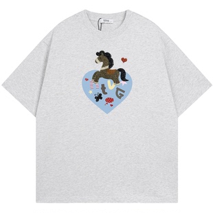 From Mars Heart horse velvet short sleeve T-shirt plush