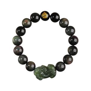 天然和田玉貔貅男款金曜石生肖本命佛手串黑曜石佛珠串珠手链配珠