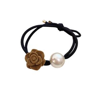 红色玫瑰花朵头绳2026新款高端扎头发皮筋珍珠发圈低马尾发绳头饰