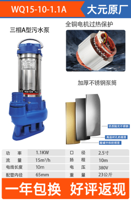大元不锈钢小型污水泵220v抽粪泥浆切割化粪池380v三相泥浆排污泵