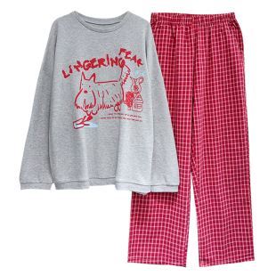 卡通小狗韩版睡衣女长袖春秋加厚纯棉甜美可爱休闲可外穿家居服