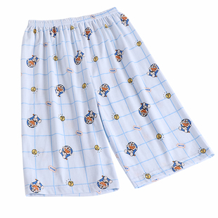 儿童纯棉卡通七分睡裤男女孩中大童薄款大肥码宽松短裤休闲家居裤