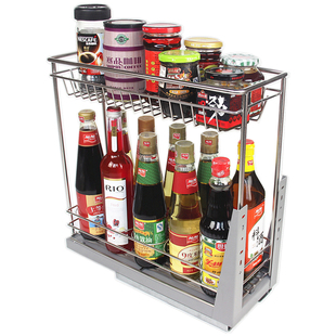 加粗实心304不锈钢调味拉篮200柜体厨房双层置物收纳架橱柜阻尼篮