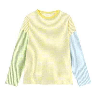 AR条纹撞色长袖运动T恤轻薄透气防晒罩衫清凉巨好看宽松上衣女