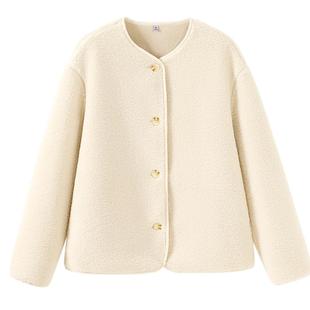 班尼路S&K系列短款厚外套女2026新款秋冬季保暖外衣开衫毛绒上衣M