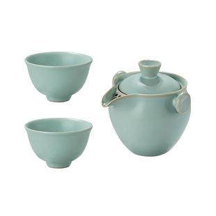 汝窑旅行茶具套装汝瓷手抓盖碗户外便携式快客杯景德镇陶瓷礼盒装