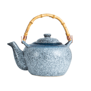 日式大茶壶饭店用餐厅竹柄手提杯套装陶瓷复古提梁水壶单壶泡茶壶