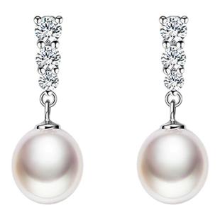 欧诗漫珠宝淡水珍珠耳钉银椭圆强光耳环耳坠气质耳饰新年礼物玄芝