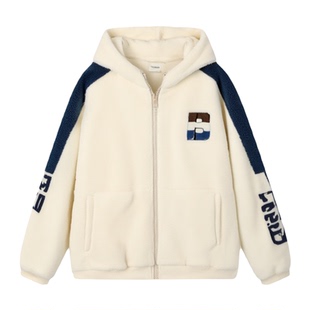 高级感羊羔毛绒外套男生棉服套装冬季加绒连帽初中高中生学生棉衣