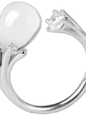 iSTONE/石头记天然白水晶戒指叠戴新款轻奢设计感可调节开口指环