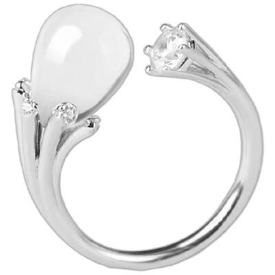 iSTONE/石头记天然白水晶戒指叠戴新款轻奢设计感可调节开口指环