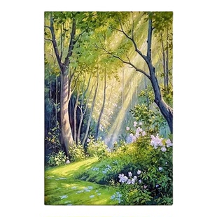 丁达尔效应大芬村奶油油画风绿色森林风景客厅装饰画玄关卧室挂画