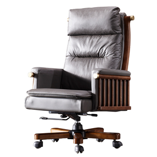 实木真皮老板椅办公室大班椅高端牛皮椅电脑椅家用办公椅总裁座椅