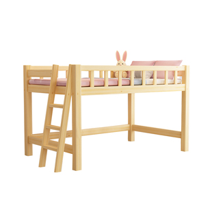 儿童床实木半高床男孩女孩中高床单人床高架床小孩床带护栏可定制